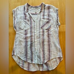 Thread and Supple size large sleeveless blouse. Striped pinks and blue.